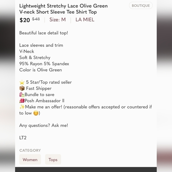 LA MIEL Gorgeous Lace Boho Short Sleeve V-Neck Top•Size Medium•Olive Green - Picture 3 of 13